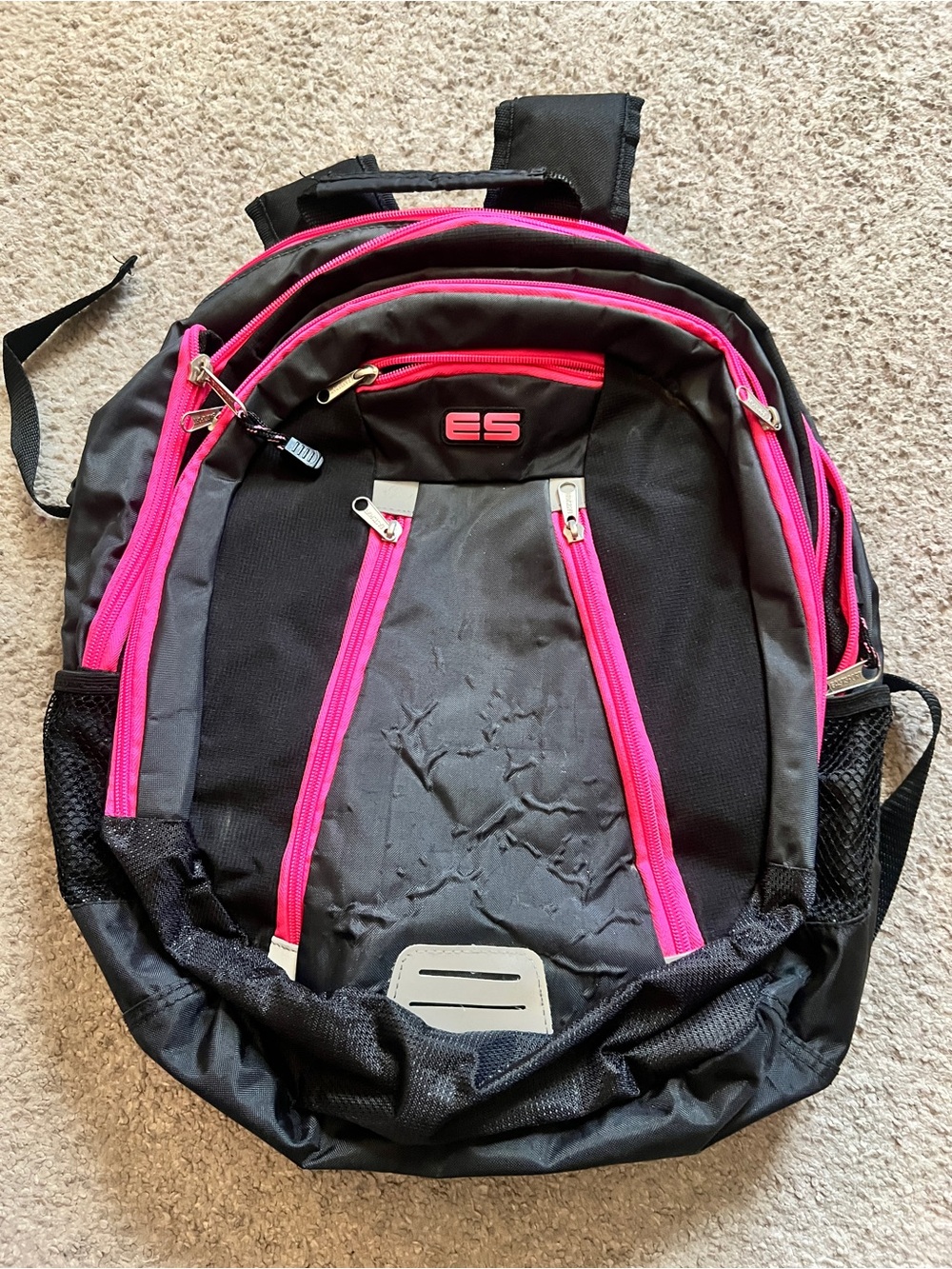 Women’s Black and Pink Multi‑Compartment Backpack